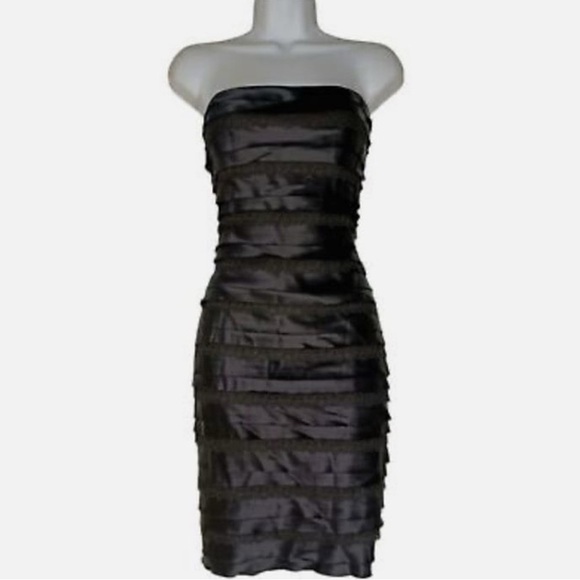 HERVE LEGER PARIS Black Lace Tiered Layer Strapless Bodycon Cocktail Dress M - Picture 3 of 10